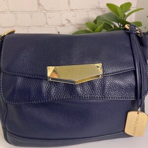 Vince Camuto Navy Blue Soft Pebble Leather Shoulder Bag